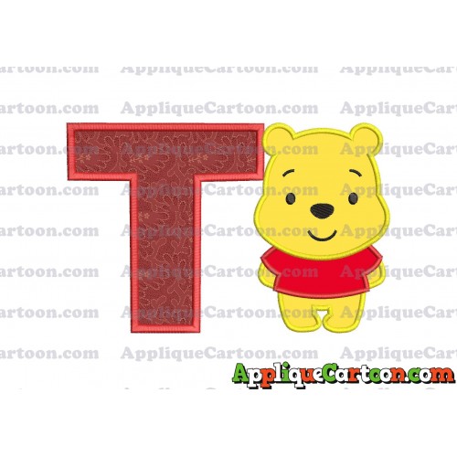 Winnie the Pooh Applique Embroidery Design With Alphabet T