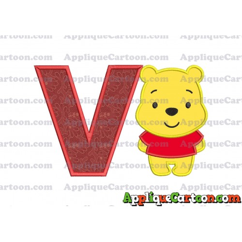 Winnie the Pooh Applique Embroidery Design With Alphabet V