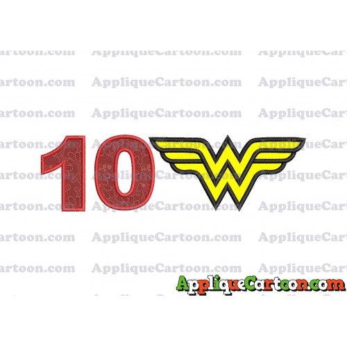 Wonder Woman Applique Embroidery Design Birthday Number 10