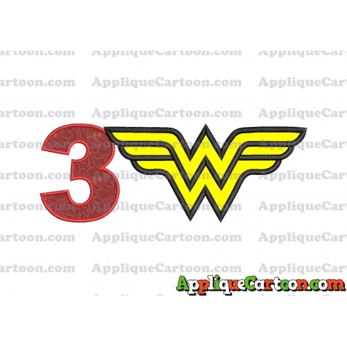 Wonder Woman Applique Embroidery Design Birthday Number 3