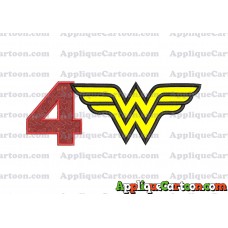 Wonder Woman Applique Embroidery Design Birthday Number 4