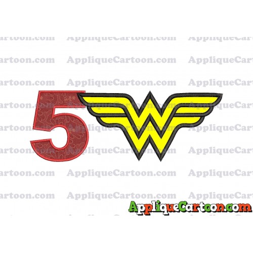 Wonder Woman Applique Embroidery Design Birthday Number 5