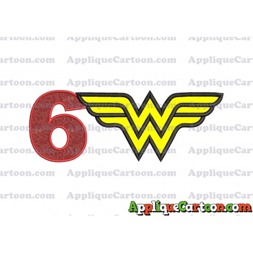 Wonder Woman Applique Embroidery Design Birthday Number 6
