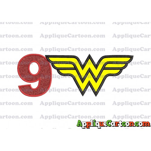 Wonder Woman Applique Embroidery Design Birthday Number 9