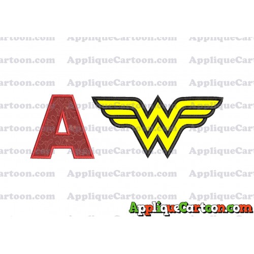 Wonder Woman Applique Embroidery Design With Alphabet A