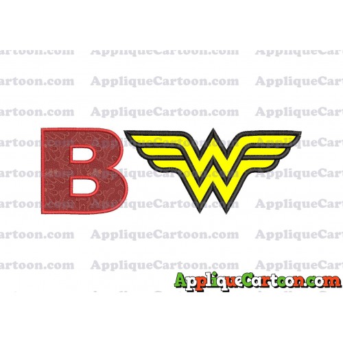 Wonder Woman Applique Embroidery Design With Alphabet B
