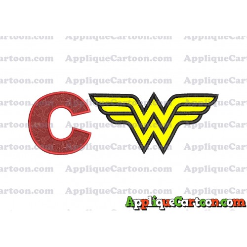 Wonder Woman Applique Embroidery Design With Alphabet C