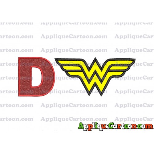 Wonder Woman Applique Embroidery Design With Alphabet D