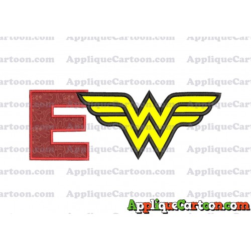 Wonder Woman Applique Embroidery Design With Alphabet E