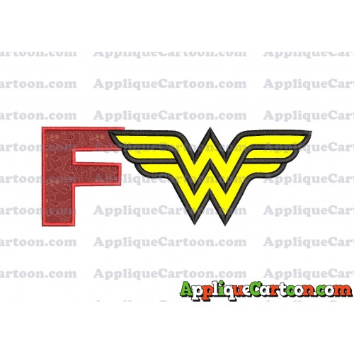 Wonder Woman Applique Embroidery Design With Alphabet F
