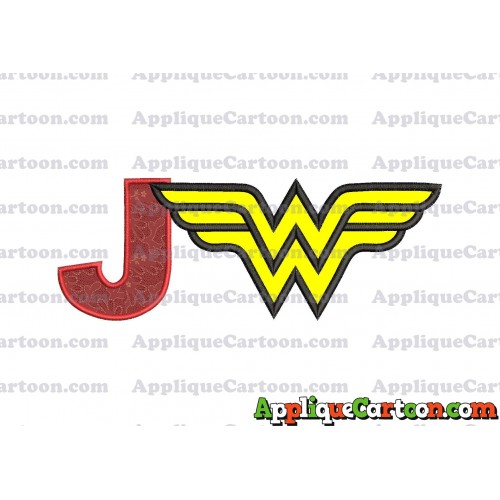 Wonder Woman Applique Embroidery Design With Alphabet J
