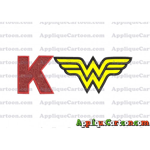 Wonder Woman Applique Embroidery Design With Alphabet K