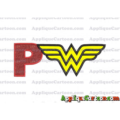 Wonder Woman Applique Embroidery Design With Alphabet P