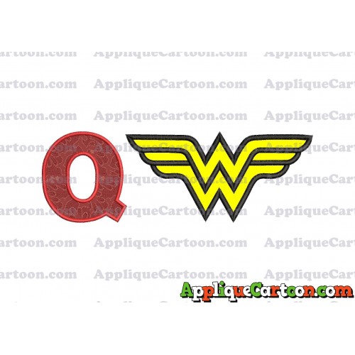 Wonder Woman Applique Embroidery Design With Alphabet Q