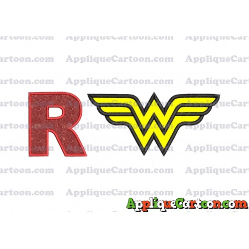 Wonder Woman Applique Embroidery Design With Alphabet R