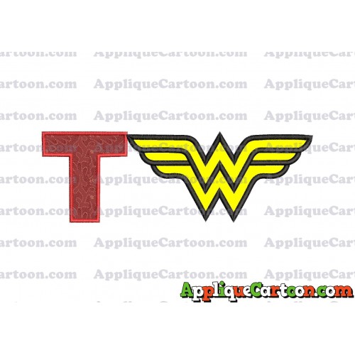 Wonder Woman Applique Embroidery Design With Alphabet T