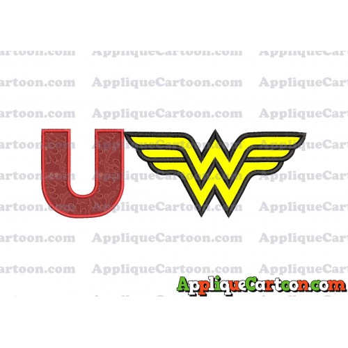 Wonder Woman Applique Embroidery Design With Alphabet U