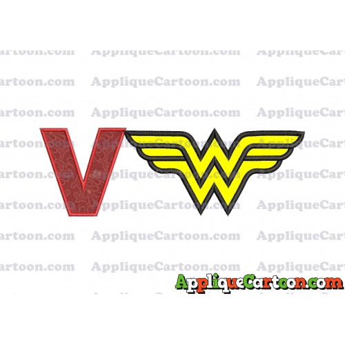 Wonder Woman Applique Embroidery Design With Alphabet V
