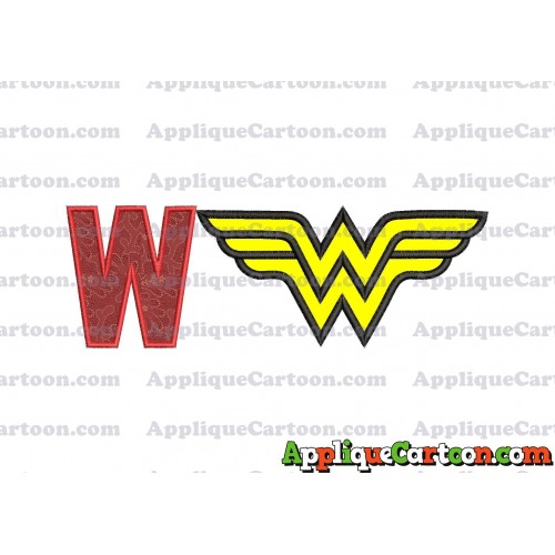 Wonder Woman Applique Embroidery Design With Alphabet W