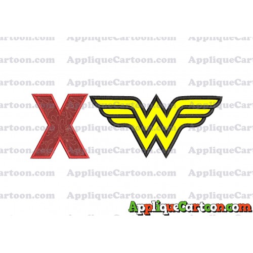 Wonder Woman Applique Embroidery Design With Alphabet X