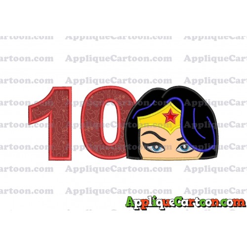 Wonder Woman Head Applique Embroidery Design Birthday Number 10