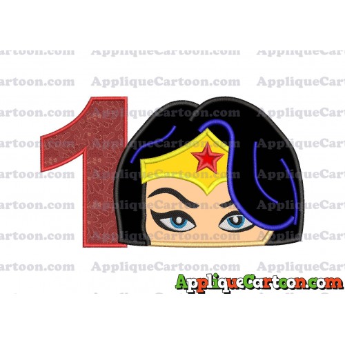 Wonder Woman Head Applique Embroidery Design Birthday Number 1