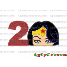Wonder Woman Head Applique Embroidery Design Birthday Number 2
