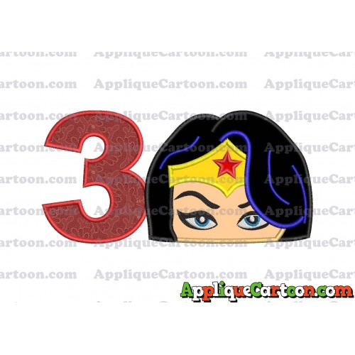 Wonder Woman Head Applique Embroidery Design Birthday Number 3