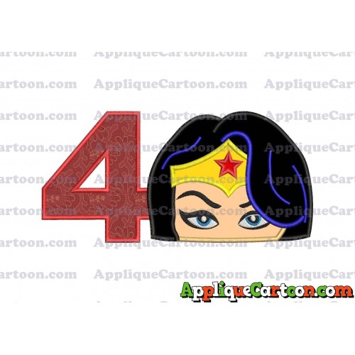 Wonder Woman Head Applique Embroidery Design Birthday Number 4