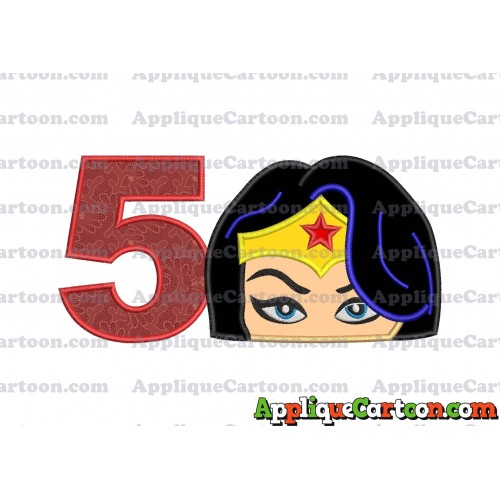 Wonder Woman Head Applique Embroidery Design Birthday Number 5