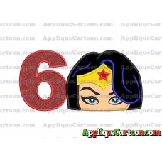 Wonder Woman Head Applique Embroidery Design Birthday Number 6