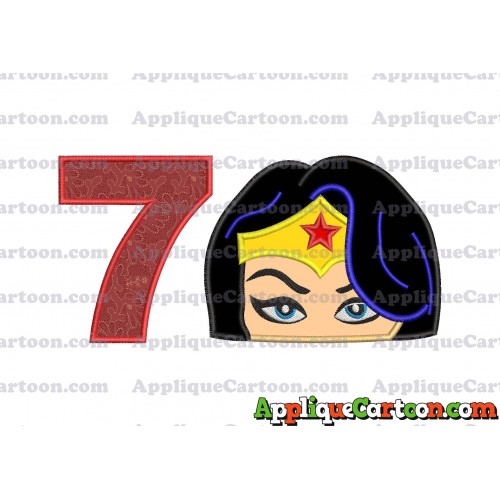 Wonder Woman Head Applique Embroidery Design Birthday Number 7