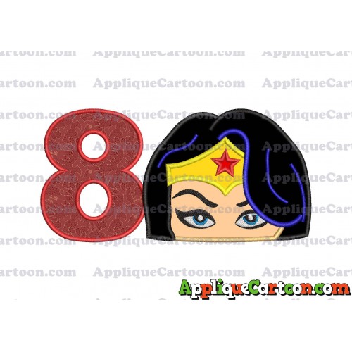 Wonder Woman Head Applique Embroidery Design Birthday Number 8