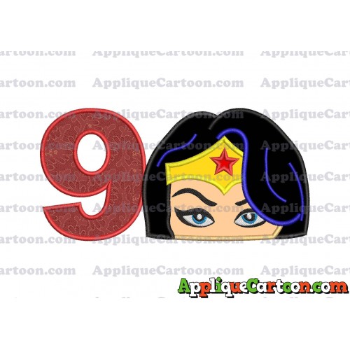 Wonder Woman Head Applique Embroidery Design Birthday Number 9
