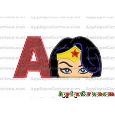 Wonder Woman Head Applique Embroidery Design With Alphabet A