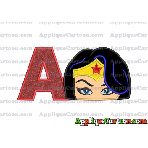 Wonder Woman Head Applique Embroidery Design With Alphabet A