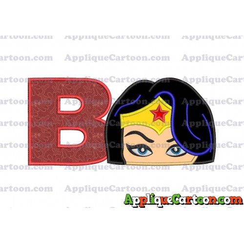 Wonder Woman Head Applique Embroidery Design With Alphabet B