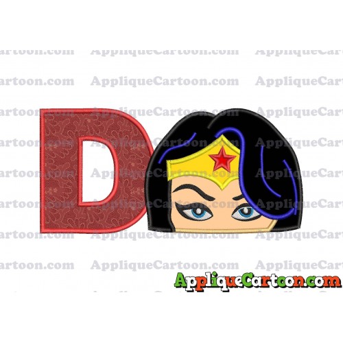 Wonder Woman Head Applique Embroidery Design With Alphabet D