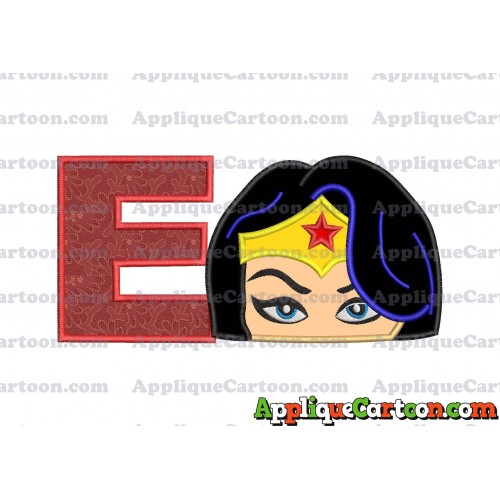 Wonder Woman Head Applique Embroidery Design With Alphabet E