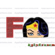 Wonder Woman Head Applique Embroidery Design With Alphabet F