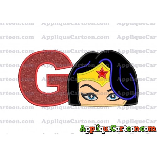 Wonder Woman Head Applique Embroidery Design With Alphabet G