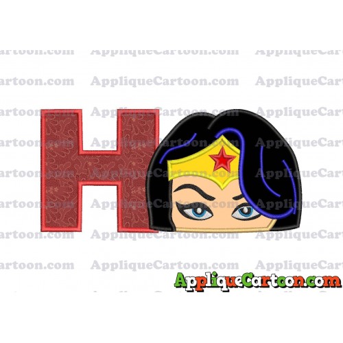 Wonder Woman Head Applique Embroidery Design With Alphabet H