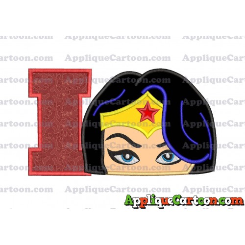 Wonder Woman Head Applique Embroidery Design With Alphabet I