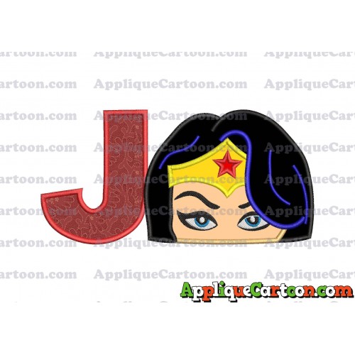 Wonder Woman Head Applique Embroidery Design With Alphabet J