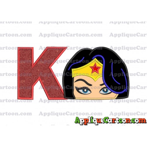 Wonder Woman Head Applique Embroidery Design With Alphabet K