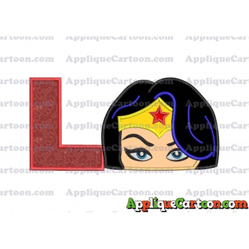 Wonder Woman Head Applique Embroidery Design With Alphabet L