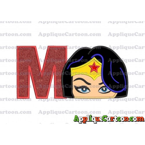 Wonder Woman Head Applique Embroidery Design With Alphabet M