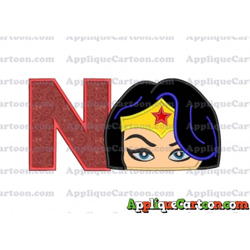 Wonder Woman Head Applique Embroidery Design With Alphabet N