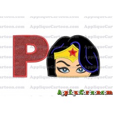 Wonder Woman Head Applique Embroidery Design With Alphabet P