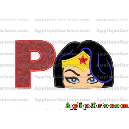 Wonder Woman Head Applique Embroidery Design With Alphabet P